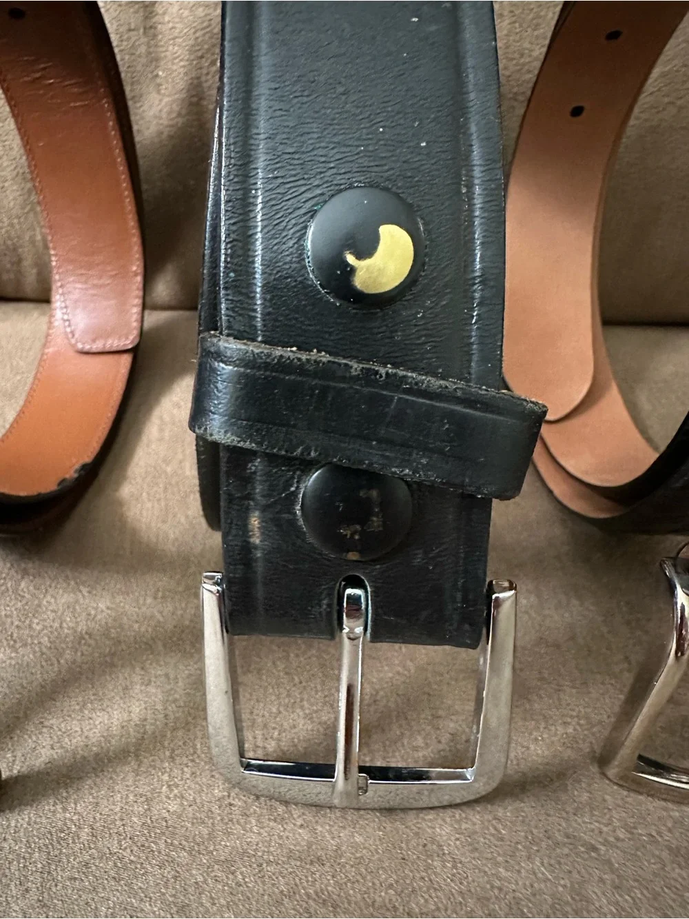 One Brown and Two Black Leather Men's Belts - Classic Dress Belts—Size 40/100